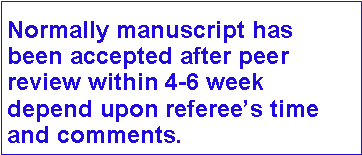 Text Box: Normally manuscript has been accepted after peer review within 4-6 week depend upon referee’s time and comments.I” and does not 