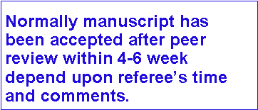 Text Box: Normally manuscript has been accepted after peer review within 4-6 week depend upon referees time and comments.I and does not 